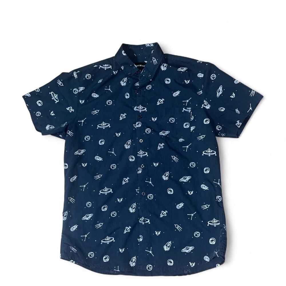 Molokai Surf Co. Men's Navy Alien Space UFO Button Up Shirt SZ L